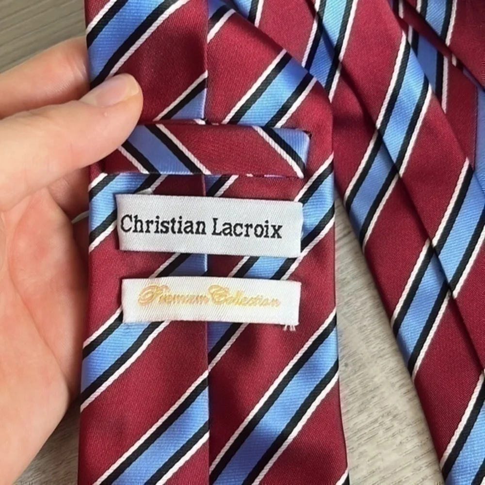 Christian Lacroix Monsieur Christian Burgundy Blue Striped Necktie